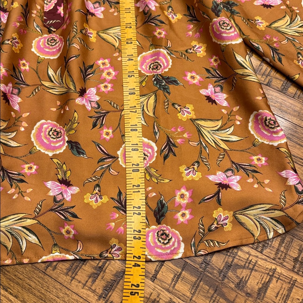 LOFT Floral Blouse Mustard Burgundy Long Sleeves Women's Small - Picture 12 of 14